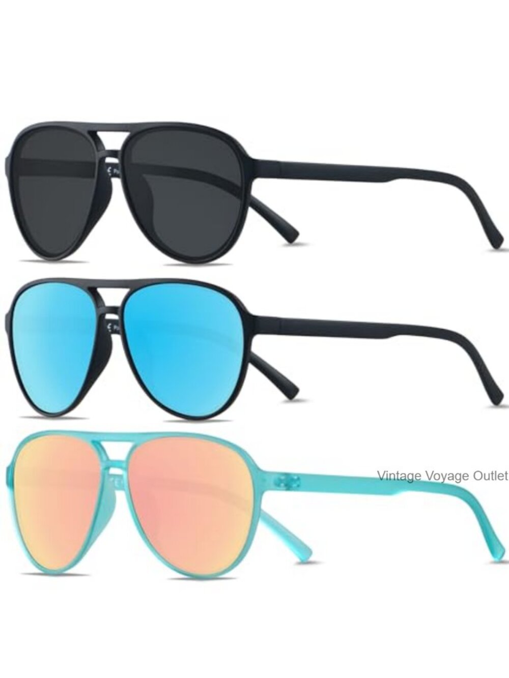 Polarized Aviator Sunglasses with Case - Unisex Retro Plastic Frame Tangle-Free